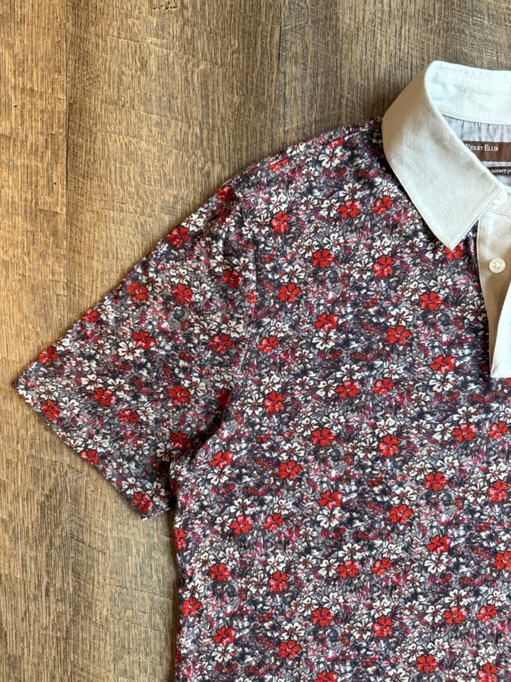 Perry Ellis Polo Floral Print Short Sleeve Button Up Luxury Pima Cotton Size M - Picture 3 of 10